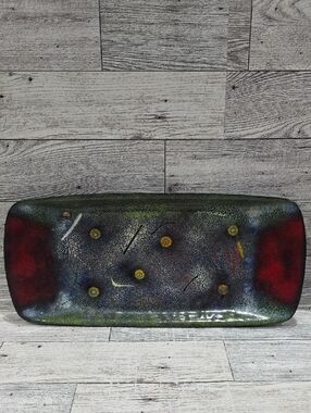 Signed Vtg. Enamel On Copper Rectangular Dish